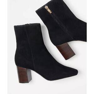 NWOB Ann Taylor High Block Heel Boot Bootie Black Suede 6.5
